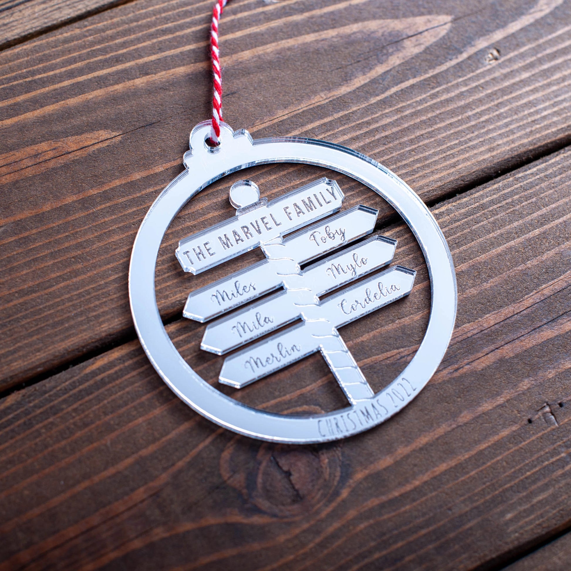 Silver mirror personalised bauble with North Pole engraving