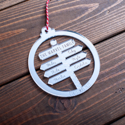 Silver mirror personalised bauble with North Pole engraving