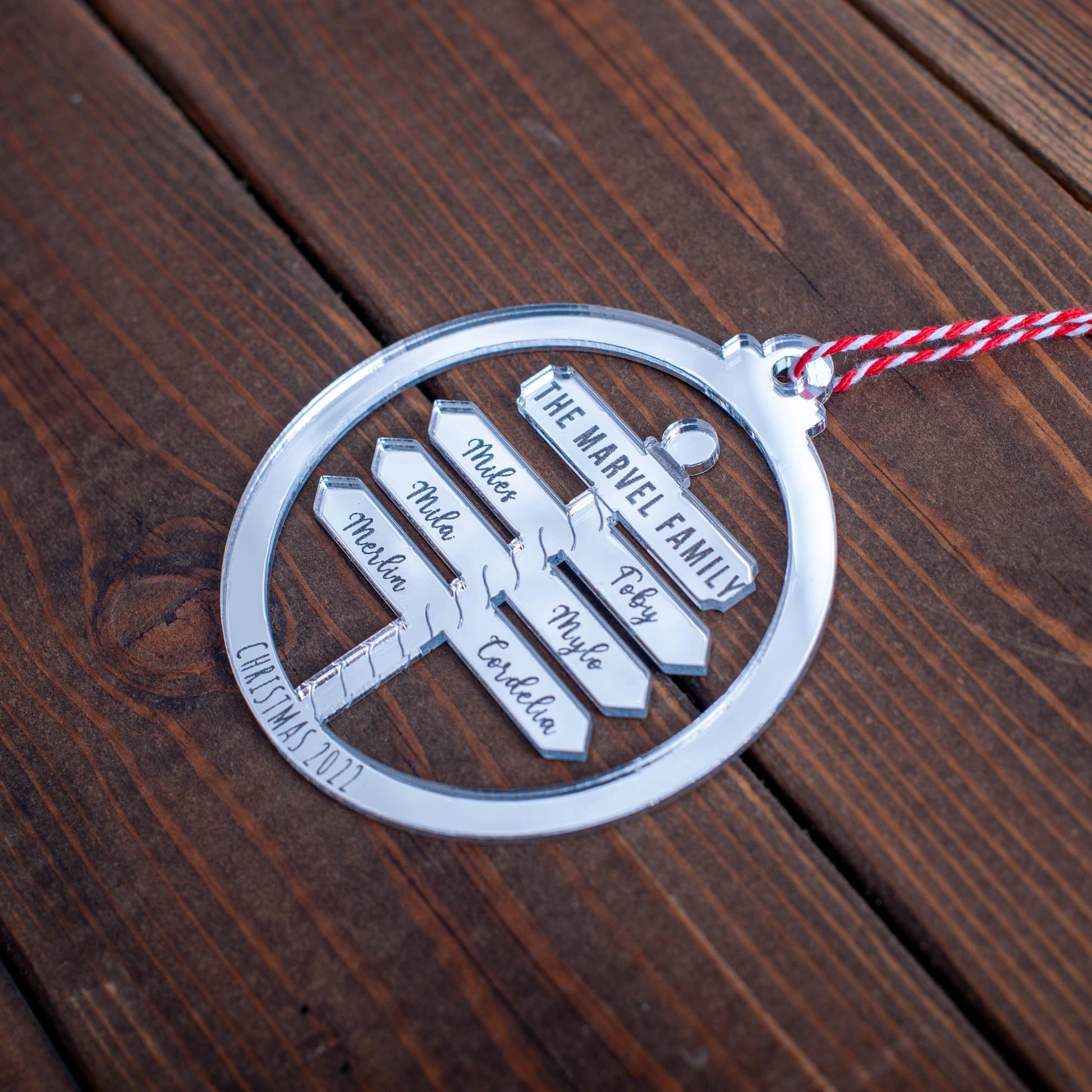 Silver mirror acrylic ornament engraved with North Pole Post theme