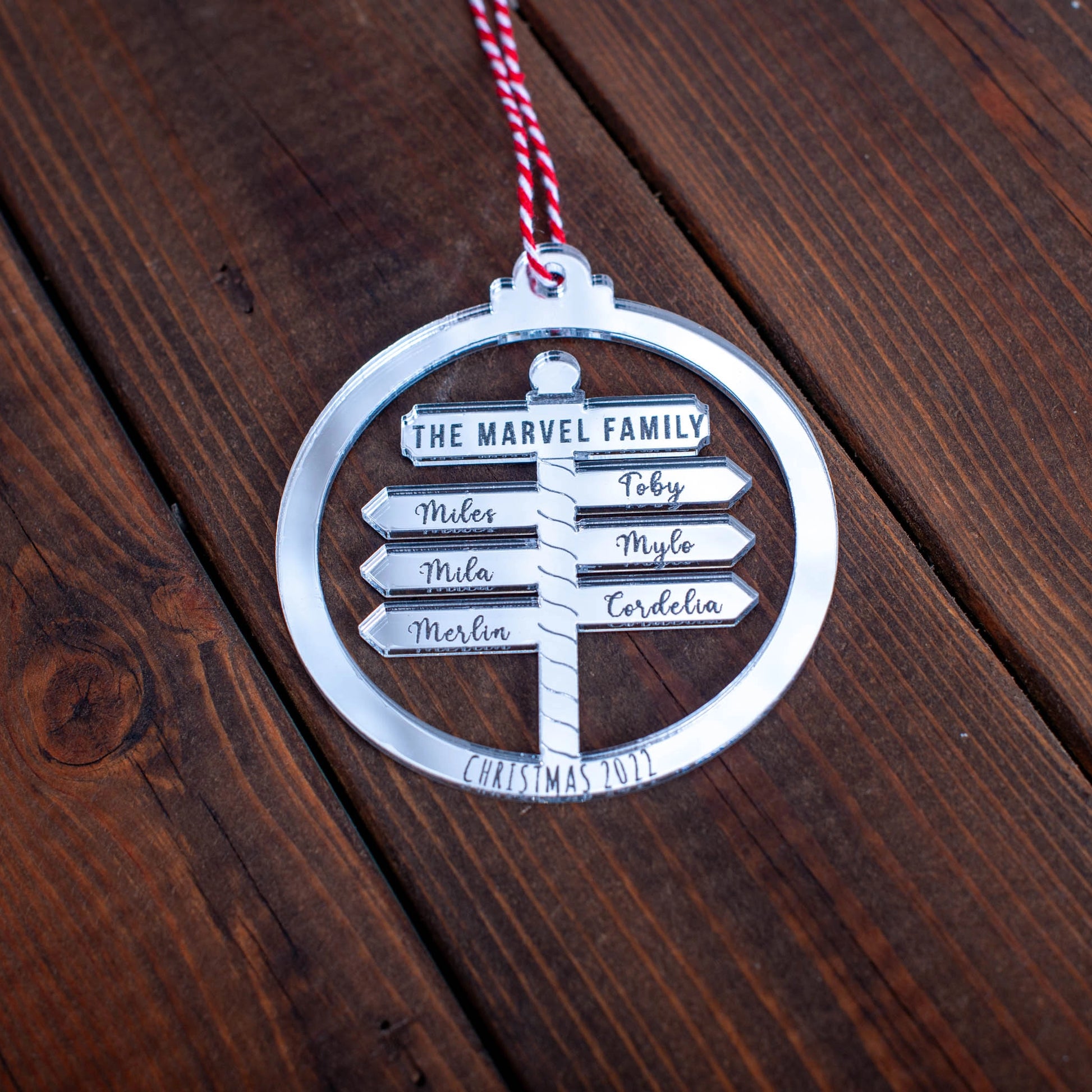 Luxury mirror acrylic Christmas ornament with engraved and cut design