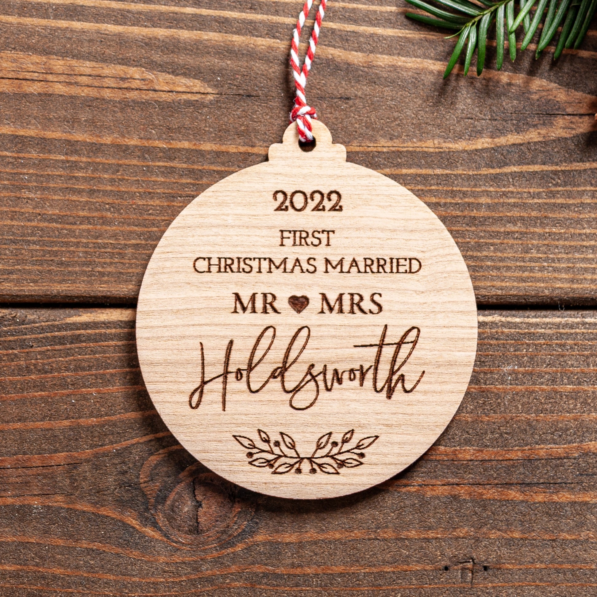 Personalised wooden ornament gift for newly married couple