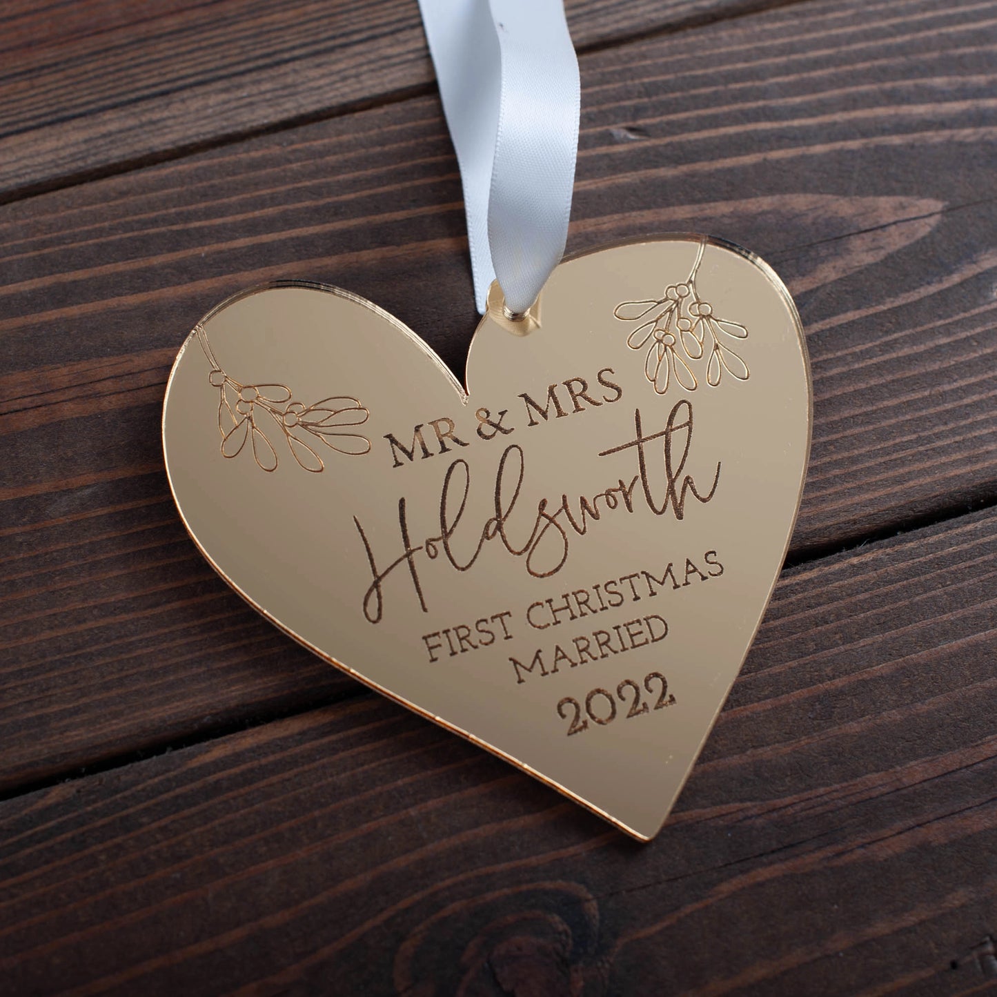 Luxury gold mirror heart ornament for married couple Christmas tree décor