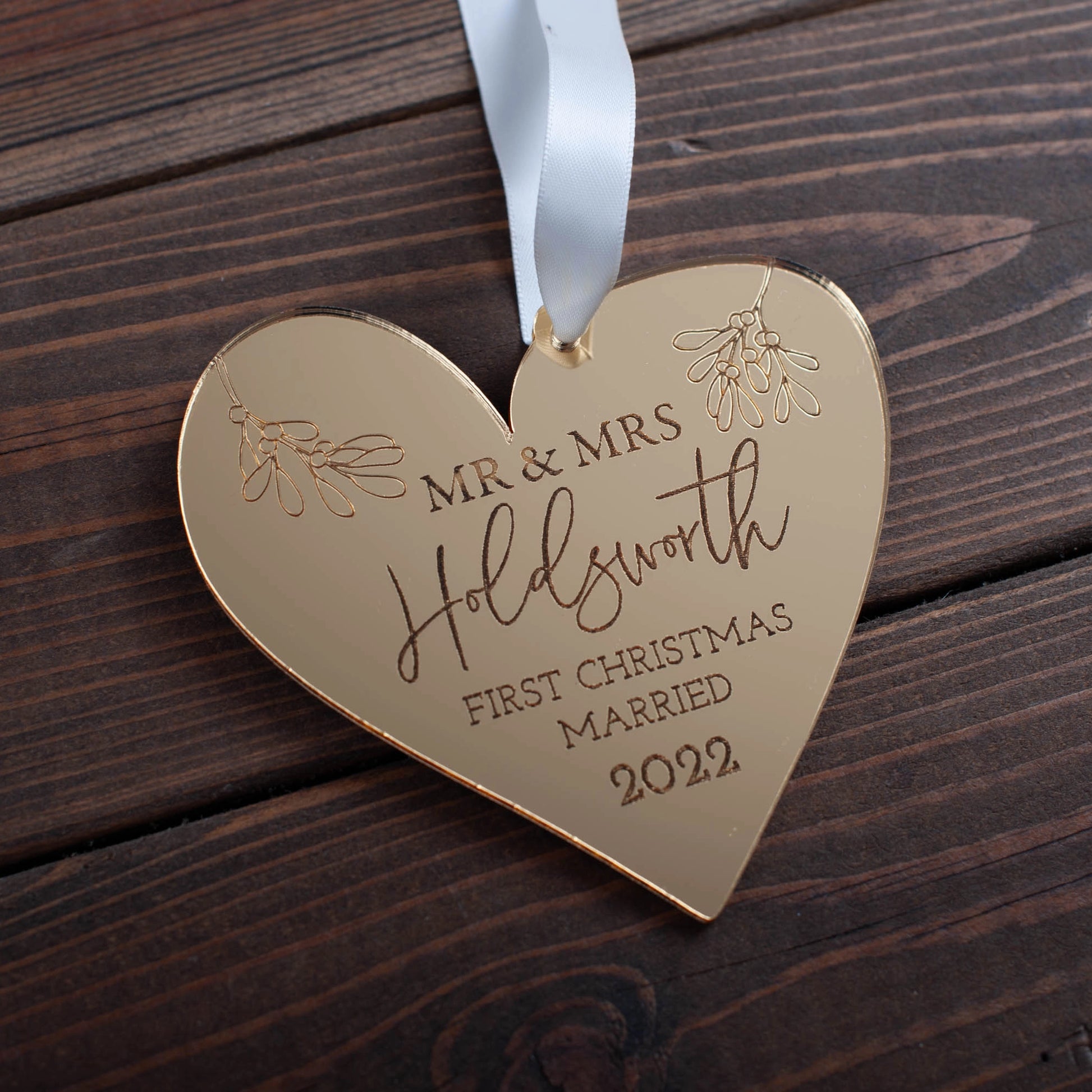 Luxury gold mirror heart ornament for married couple Christmas tree décor