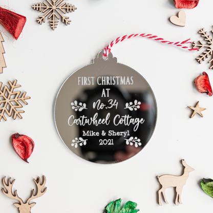 Mirror silver new home Christmas ornament personalised