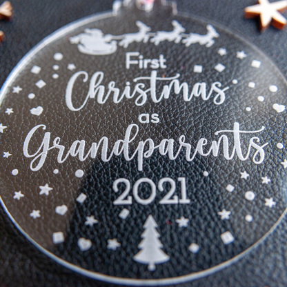 Custom acrylic grandparents bauble engraved with names and year