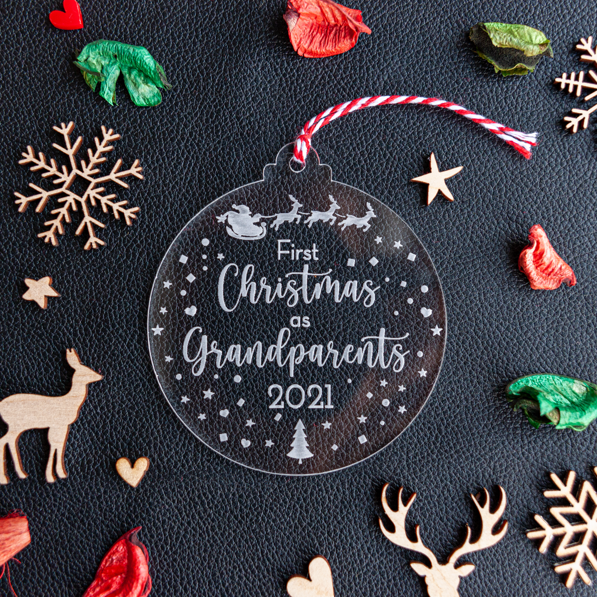Personalised first Christmas as grandparents engraved bauble ornament