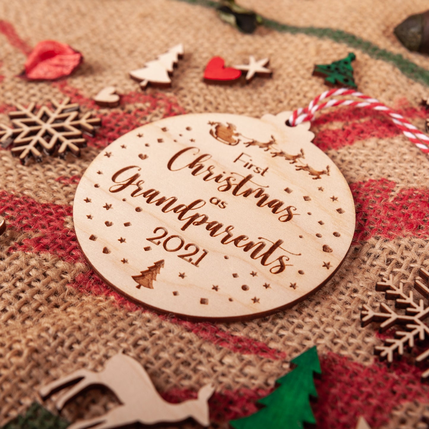 Laser engraved wooden keepsake ornament for new grandparents gift