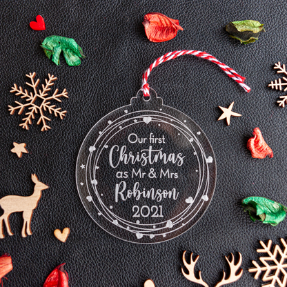 Personalised Christmas bauble for husband and wife festive décor