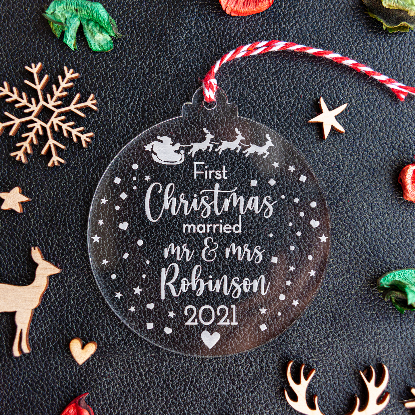 Personalised first Christmas Mr & Mrs bauble tree decoration