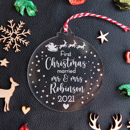 Personalised first Christmas Mr & Mrs bauble tree decoration