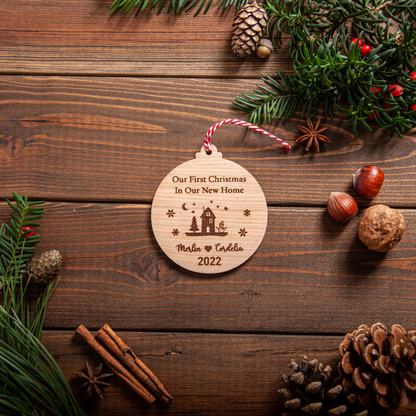 Mirrored acrylic first home Christmas decoration with engraved details