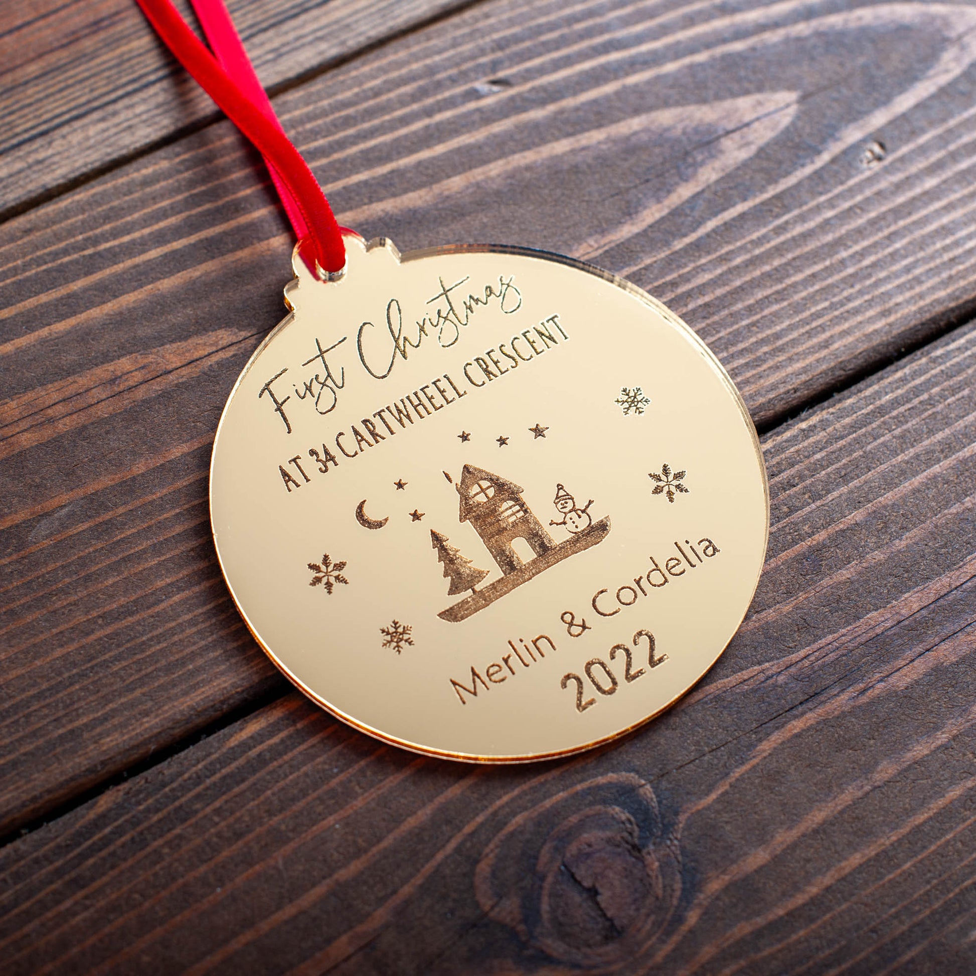 Rusticgold mirror first home ornament for festive Christmas tree décor