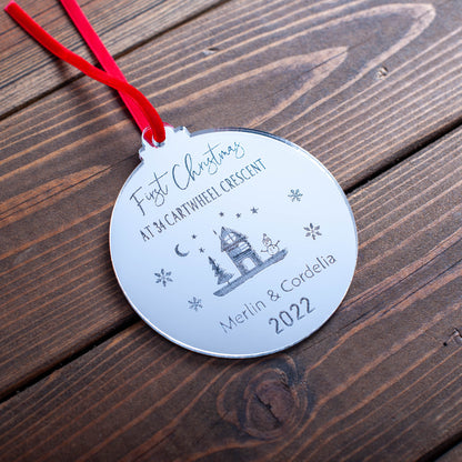Custom name and date engraved on new homeowner Christmas bauble