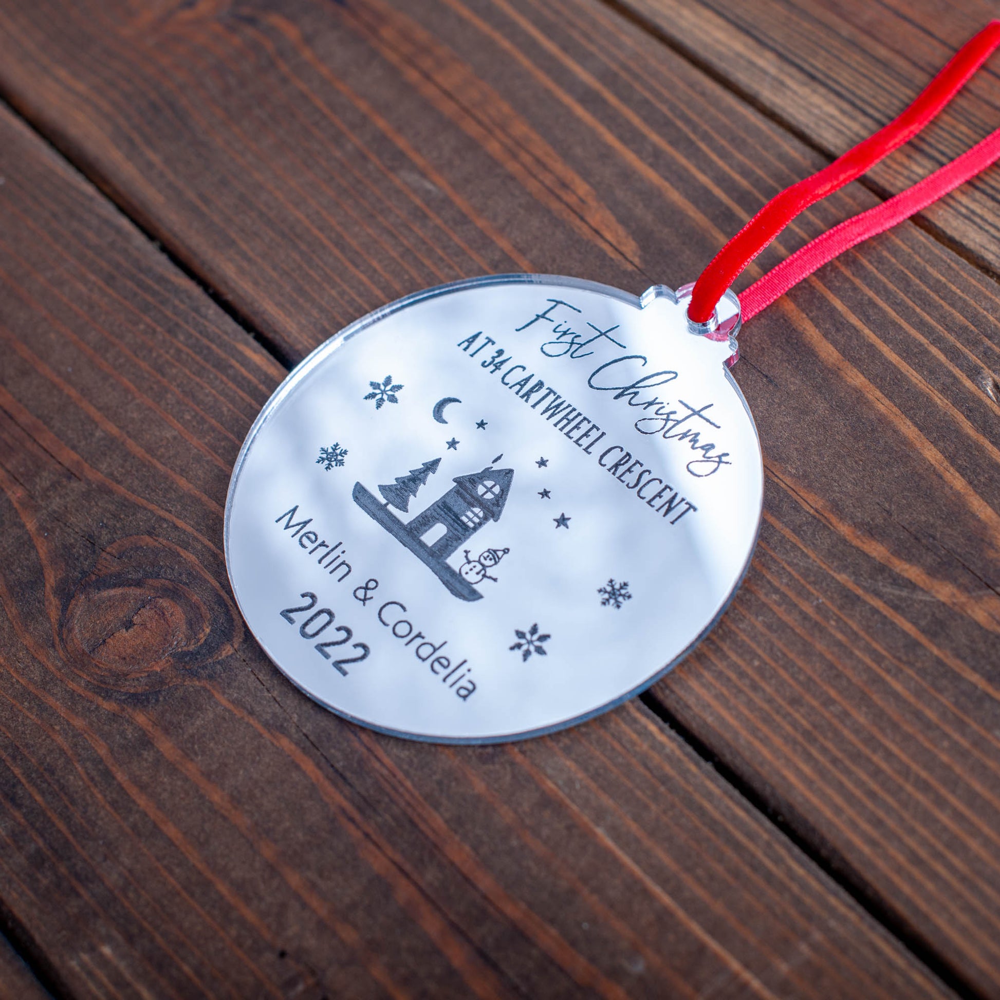 Personalised housewarming bauble ornament for festive home décor