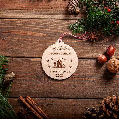 Personalised first Christmas in new home ornament for festive tree
