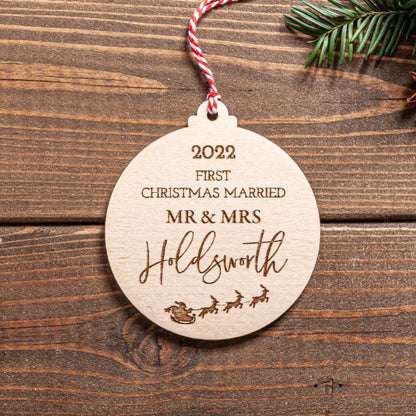 Personalised First Christmas Engaged Ornament – Married Newlywed Gift
