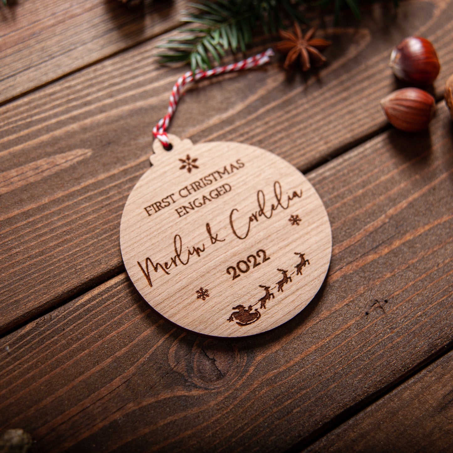Personalised First Christmas Engaged Ornament – Married Newlywed Gift