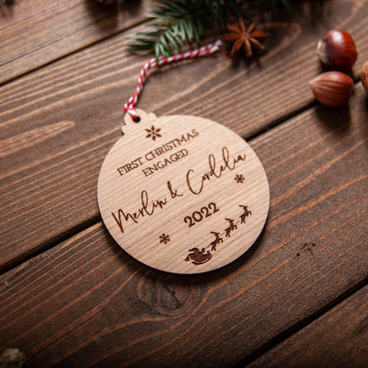 Personalised First Christmas Engaged Ornament – Married Newlywed Gift