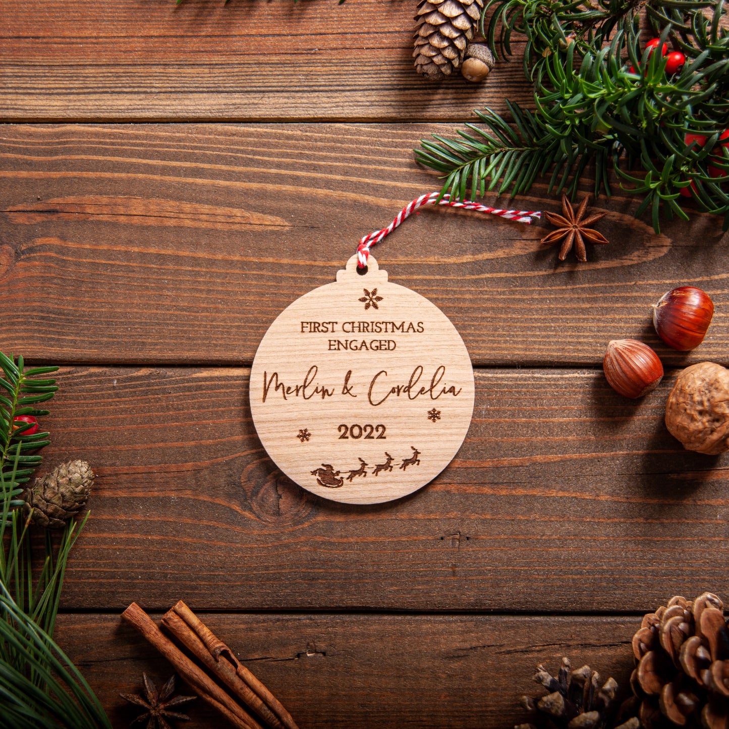 Personalised First Christmas Engaged Ornament – Married Newlywed Gift