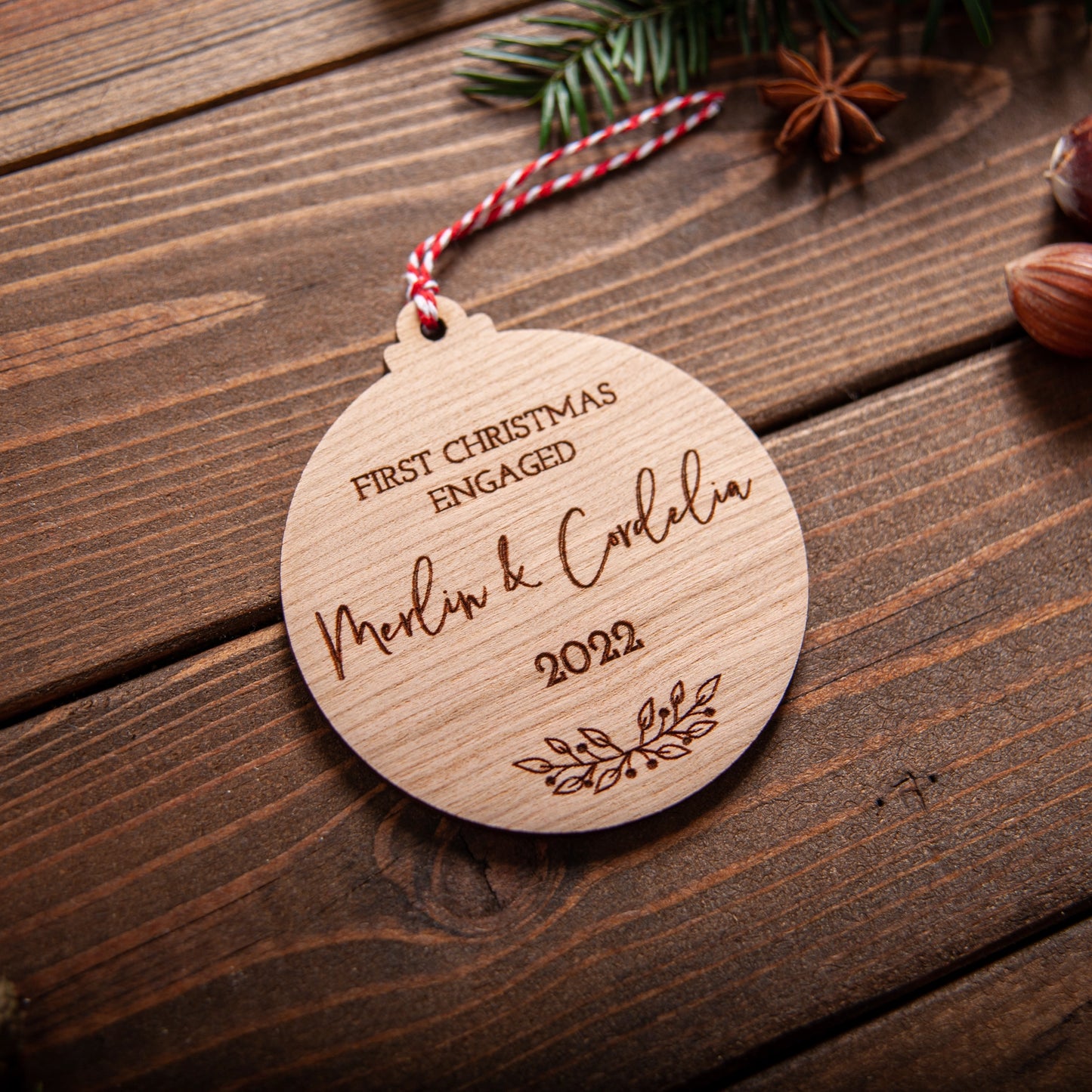 Personalised First Christmas Engaged Ornament – Married Newlywed Gift