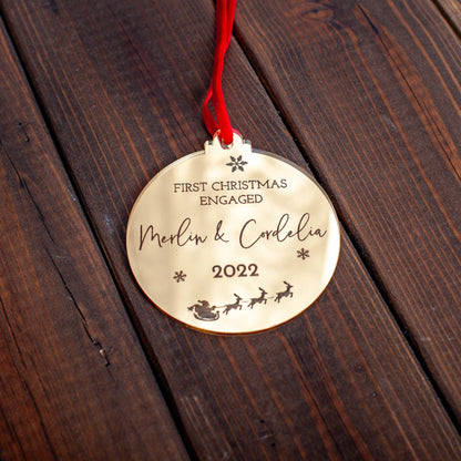 Gold mirror acrylic keepsake ornament for newly engaged couple