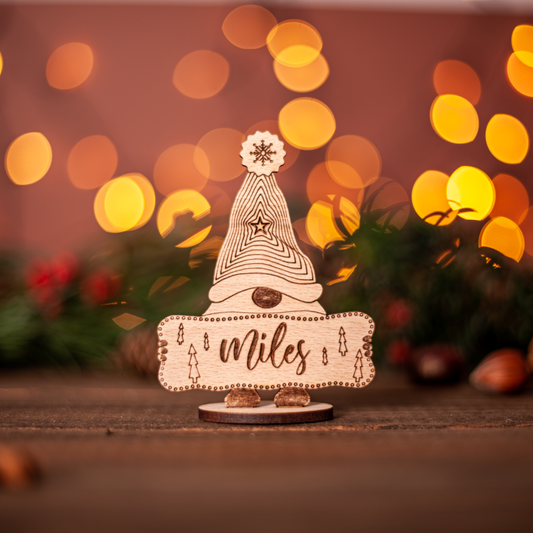 Personalised Christmas gnome place setting with custom name
