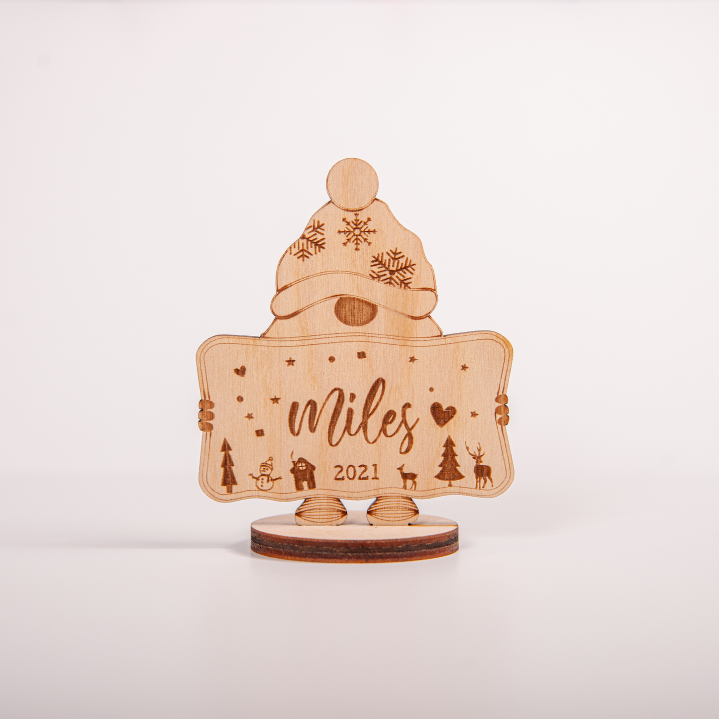 Custom Christmas gnome ornament used as table place holder for dinner guests