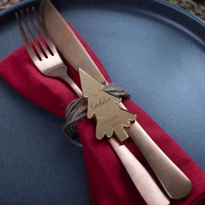 Laser engraved Christmas tree place card for sophisticated holiday dinner décor