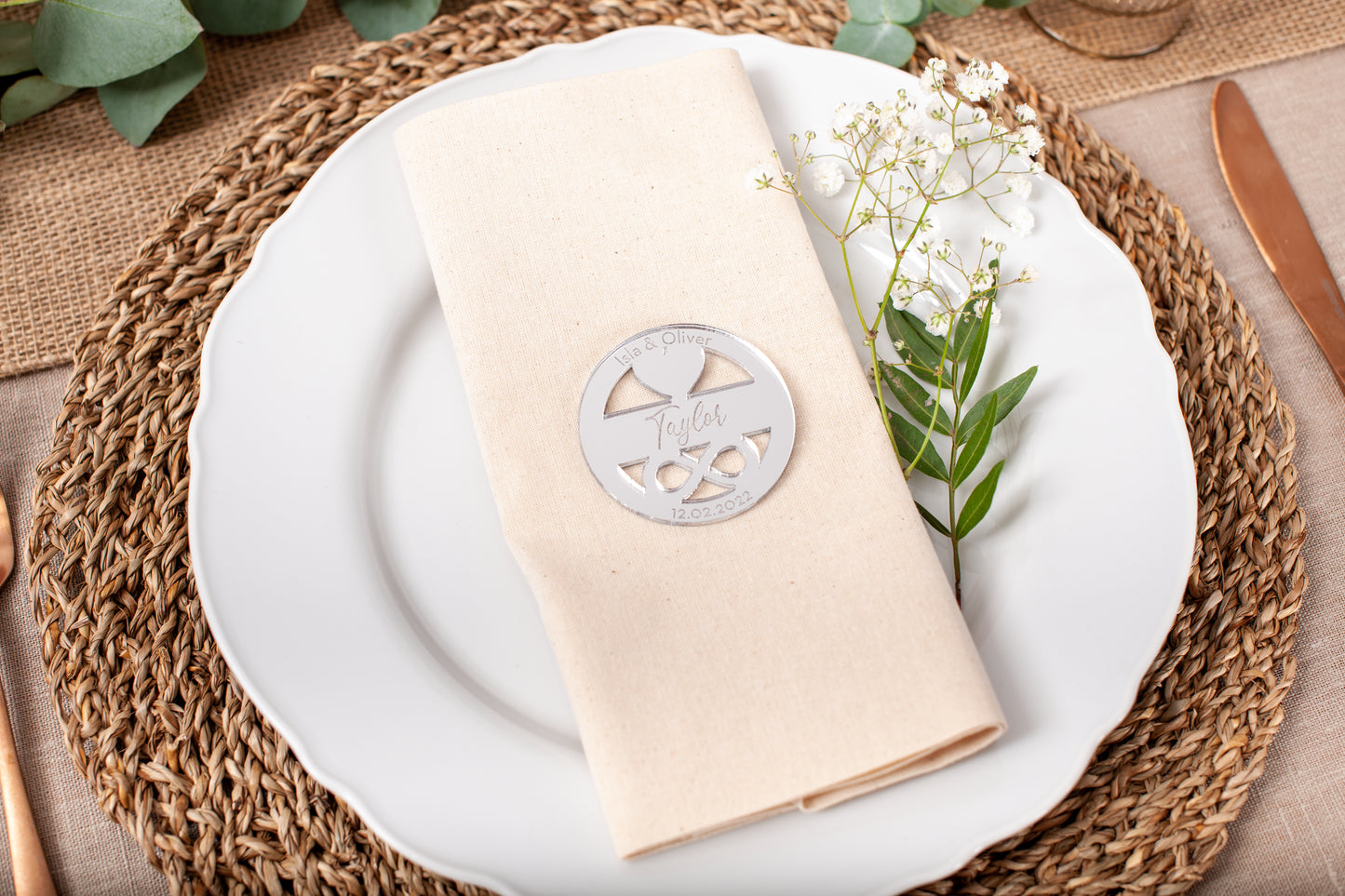 Personalised Circle Place Name with Heart & Infinity Cut-Out Details