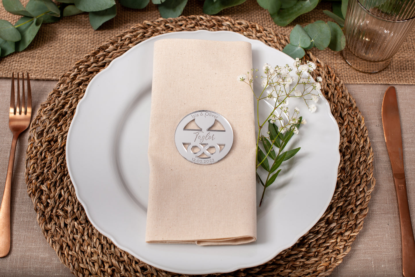 Personalised Circle Place Name with Heart & Infinity Cut-Out Details