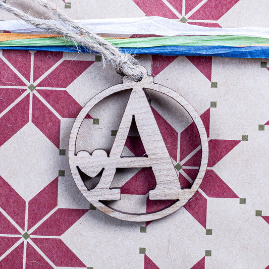 Laser cut wooden initial tag for Christmas gift wrapping décor