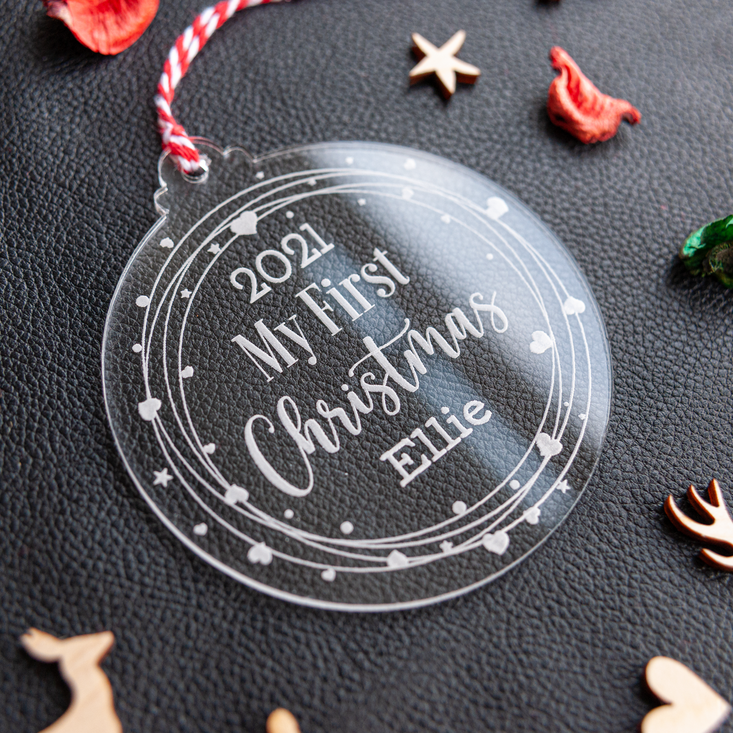 My First Christmas ornament personalised with name and year