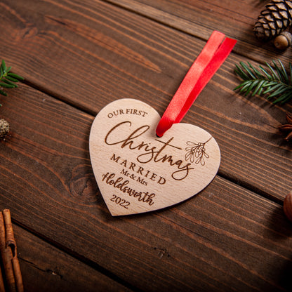 Personalised wooden keepsake heart decoration for newlyweds gift