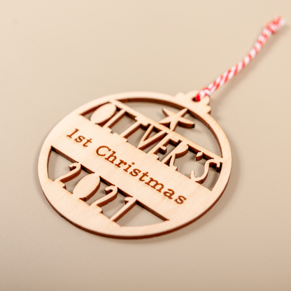Personalised “My First Christmas” Bauble – Cut-Out Name Ornament (Acrylic or Wood)