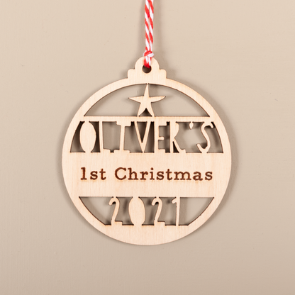 Personalised “My First Christmas” Bauble – Cut-Out Name Ornament (Acrylic or Wood)