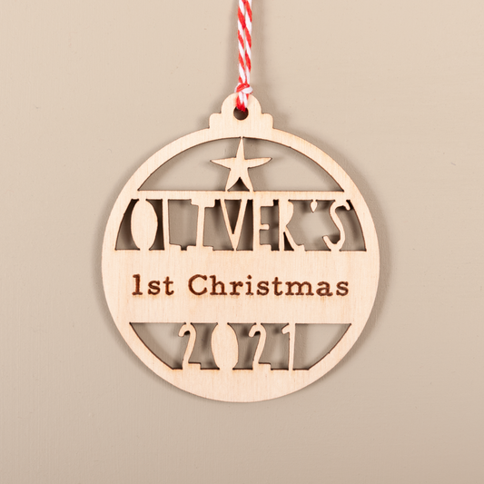 Personalised “My First Christmas” Bauble – Cut-Out Name Ornament (Acrylic or Wood)