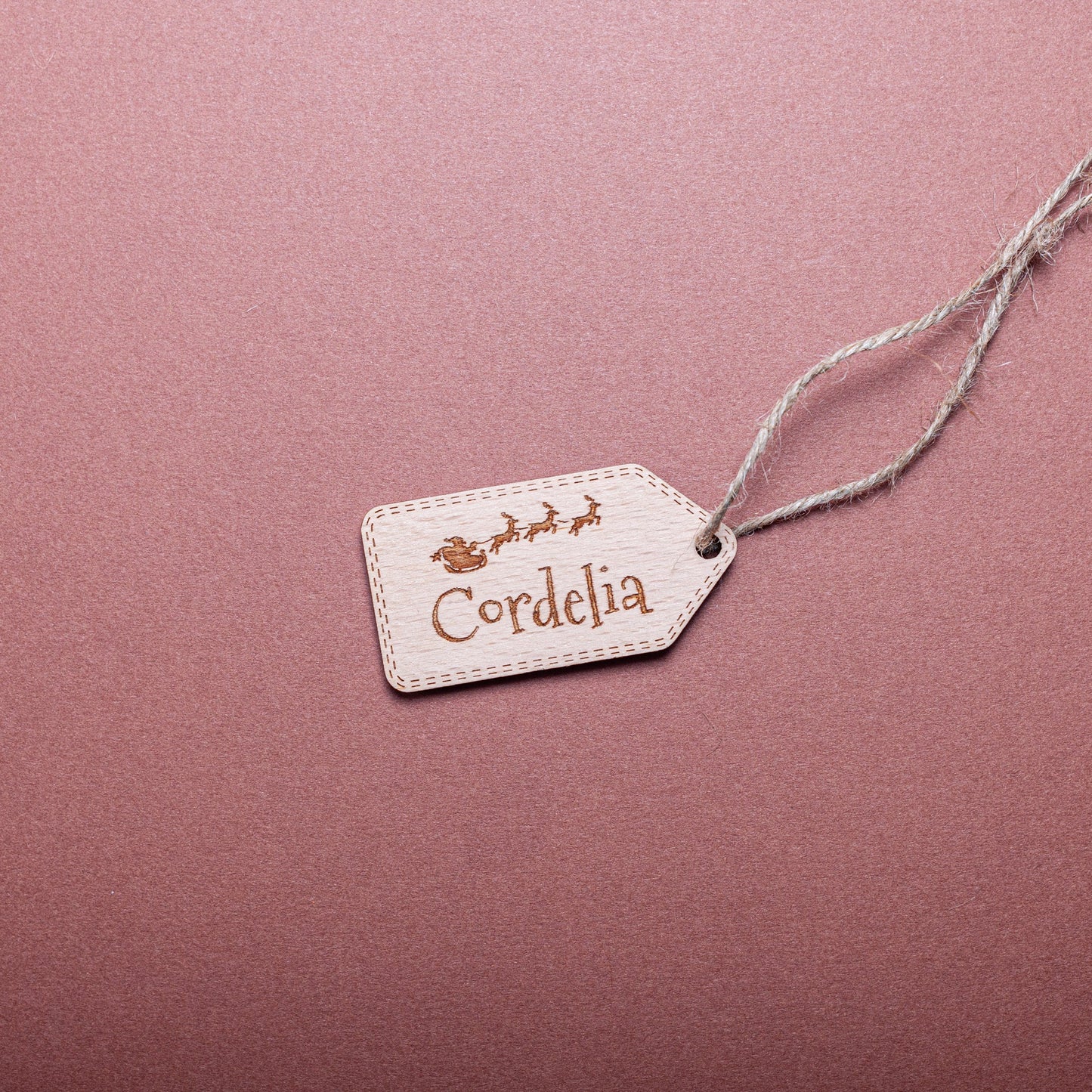 Custom engraved wood gift tag for Christmas wrapping décor