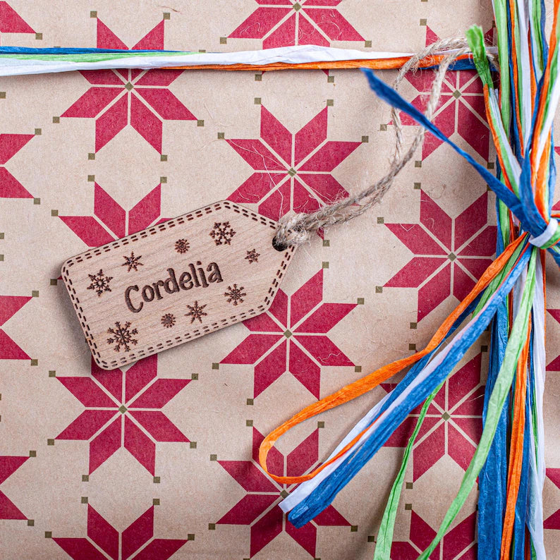 Personalised snowflake wooden gift tag for Christmas wrapping décor