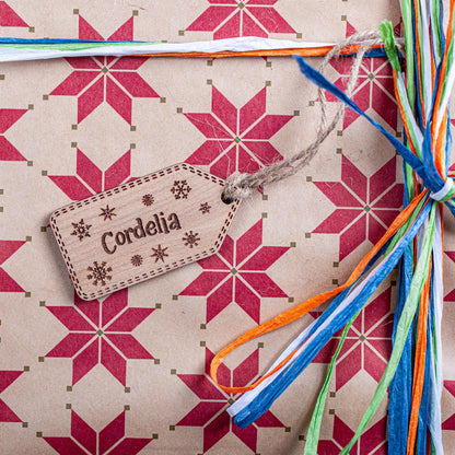 Personalised snowflake wooden gift tag for Christmas wrapping décor
