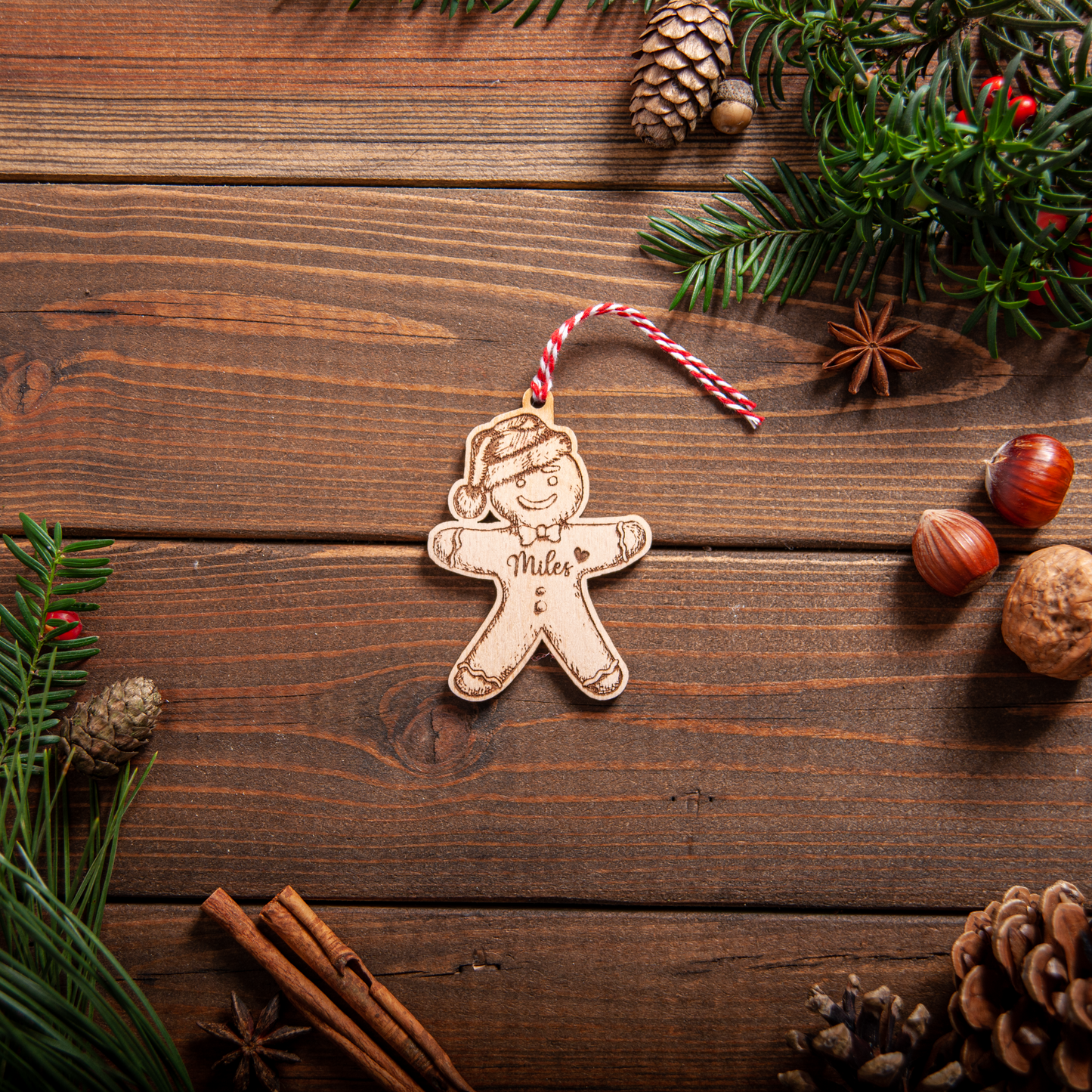Laser cut gingerbread man name tag in acrylic for festive table décor