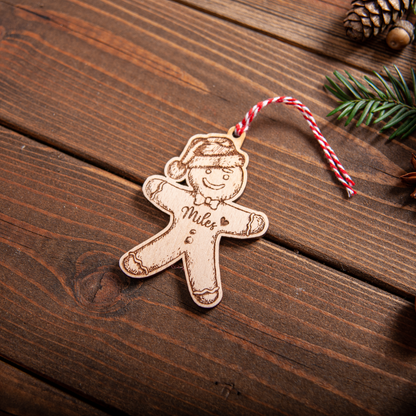 Engraved gingerbread man Christmas place card for family holiday hosting