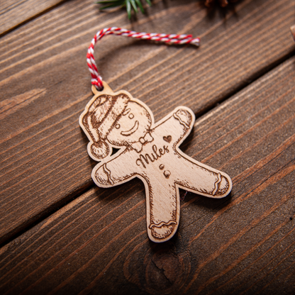Personalised wooden gingerbread man ornament used as table name decoration
