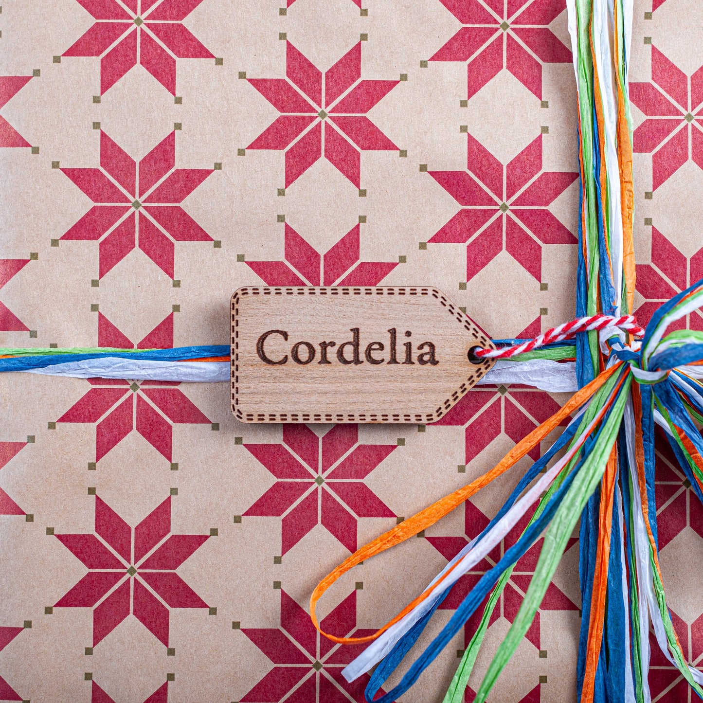 Engraved wooden stocking name tag for Christmas gifts and decorations