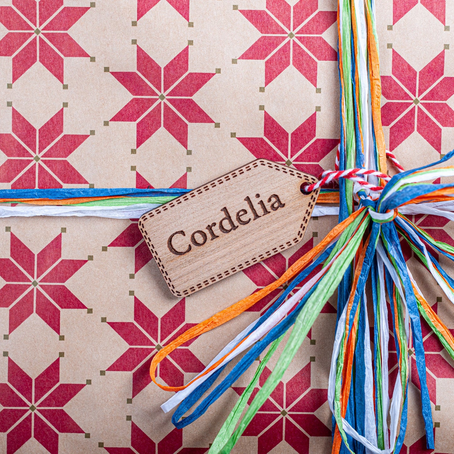 Laser cut Christmas tag personalised with name for gift wrapping décor