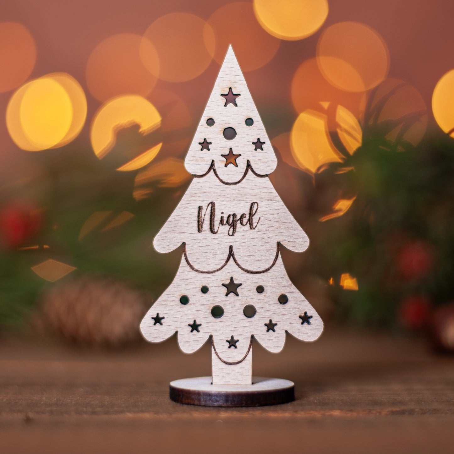 Personalised Christmas tree place name for elegant Christmas hosting table setting