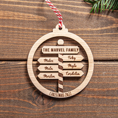 Personalised Family Christmas Bauble – Laser Cut Names on North Pole Post