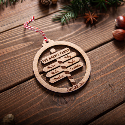 Personalised Family Christmas Bauble – Laser Cut Names on North Pole Post