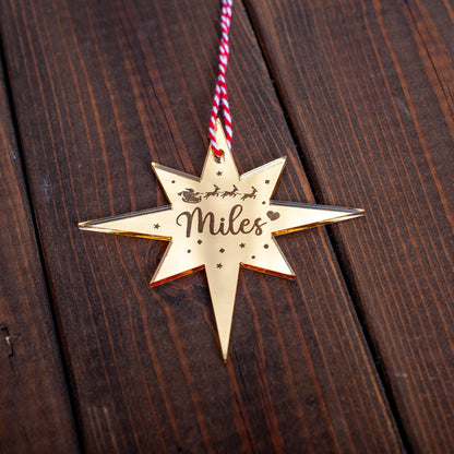 Elegant North Star Christmas ornament in gold mirror finish