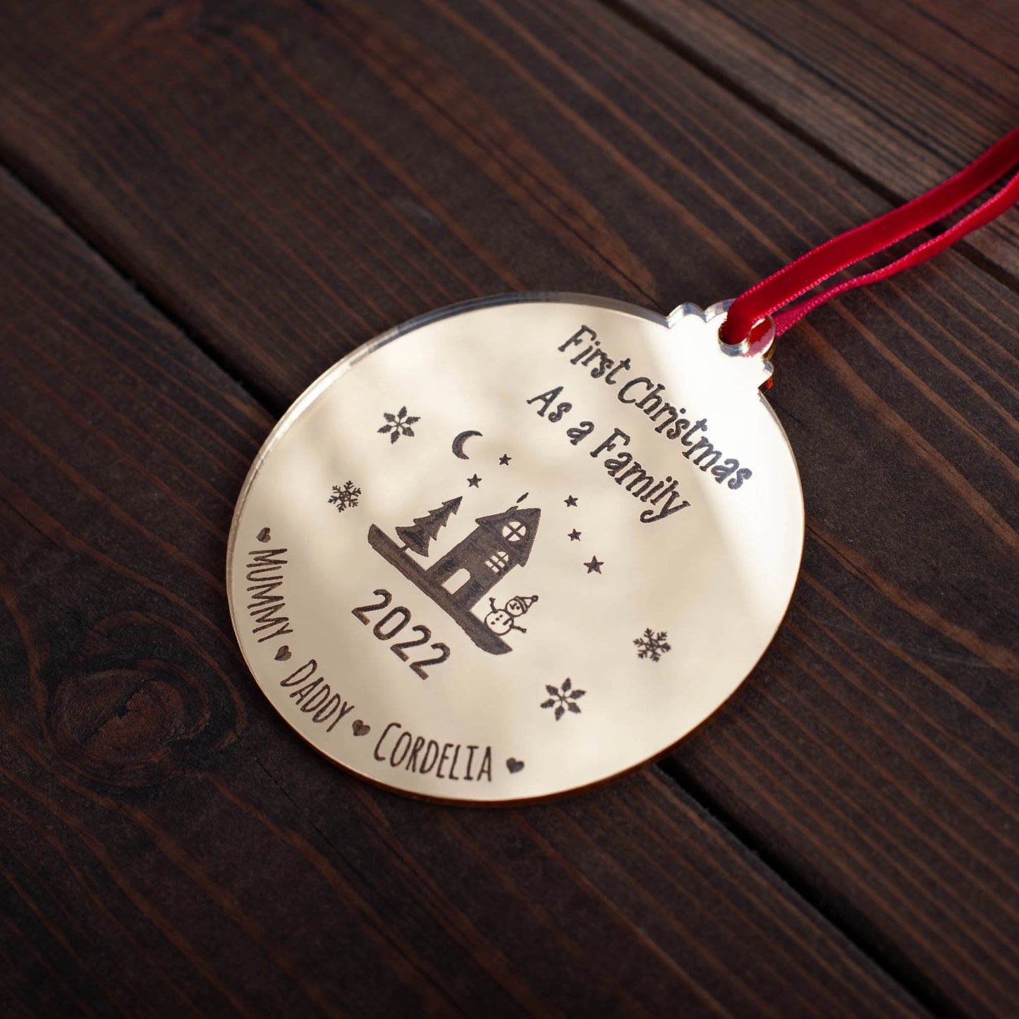 Luxury gold mirror Christmas decoration with engraved names