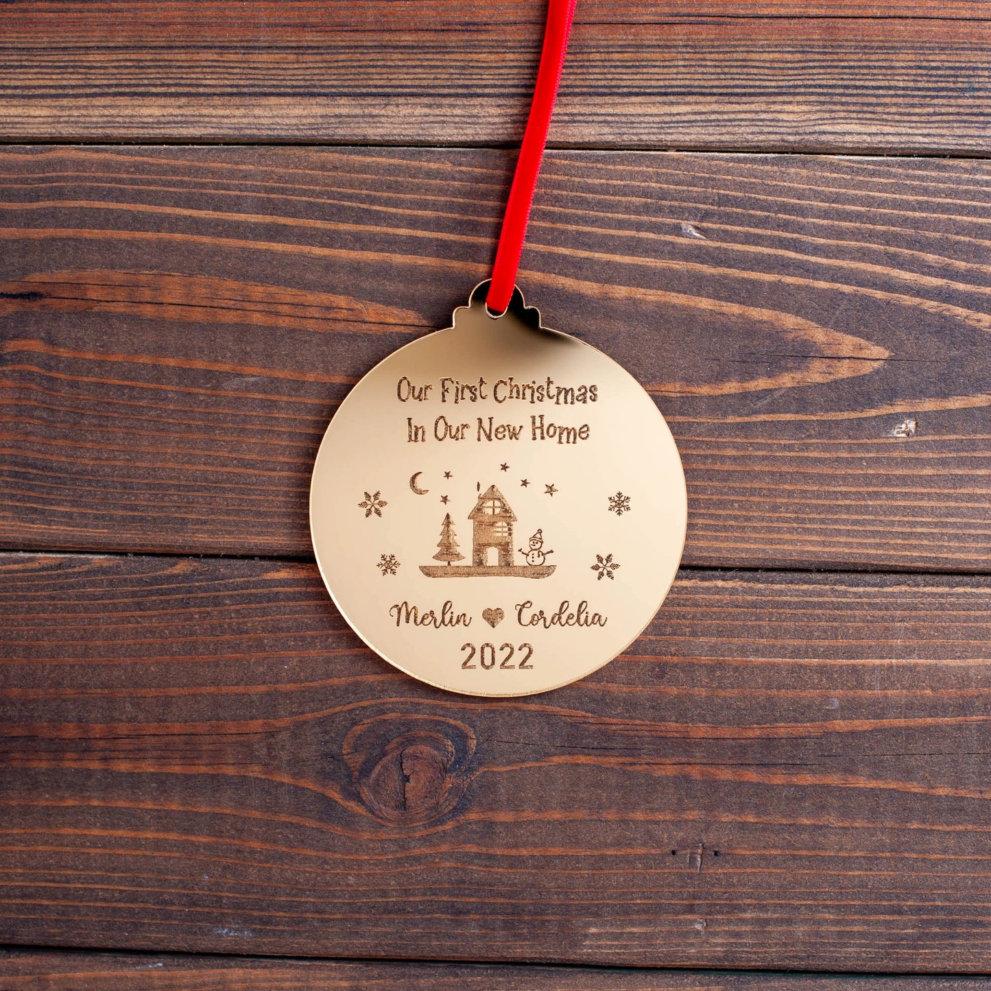 Personalised new home bauble gift for couples or families